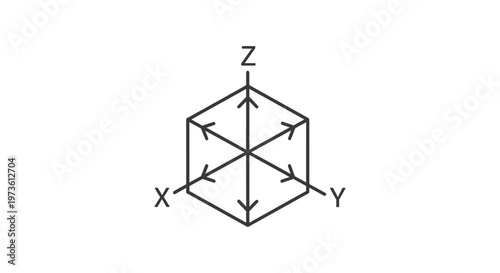 3d coordinate system with xyz axes illustrating spatial dimensions and geometry within a conceptual cube for engineering.