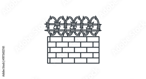 a sturdy brick wall topped with sharp barbed wire symbolizing security and restriction as a robust boundary or fence.