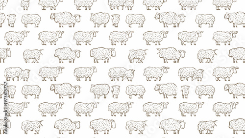 Hand drawn sheep seamless pattern, cute farm animal vector background, minimalist woolly lamb textile print, rustic livestock wallpaper design