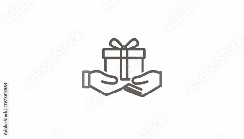 Minimalist gift box icon in hands, linear vector illustration of giving a present, simple outline symbol for donation and charity concepts