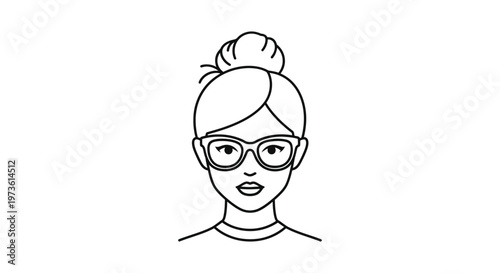 line art illustration of a modern woman with glasses and a bun hairstyle a stylish female avatar perfect for user profiles or business concepts.