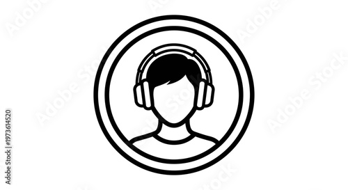 headphones user icon wearing a modern headset a person listening to audio in a simple circular frame for app profiles.