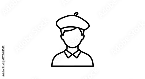 line icon of an artist or creative person wearing a beret and a collared shirt ideal for user profile or graphic design element
