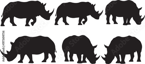 Rhinoceros Silhouette Icon Set African Rhino Vector Illustration