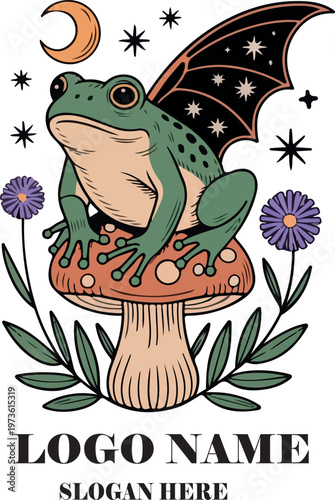 Retro psychedelic mushroom sticker logo icon vector .