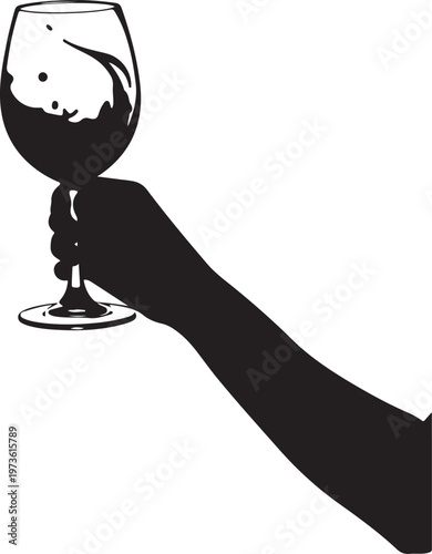 Silhouette of a Hand Holding a Wine Glass with Splashing Liquid