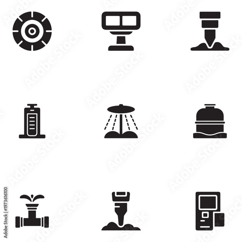 Smart Agriculture Irrigation  Solid Icons Pack 1 – Farming and Water System Symbols