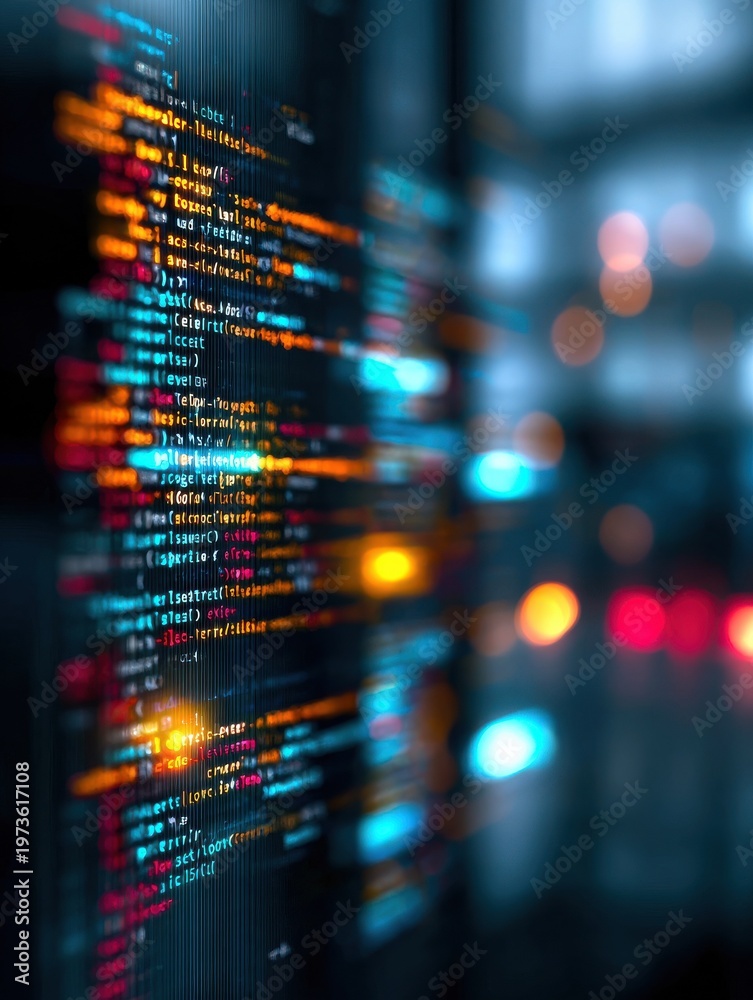 Obraz premium coding programming screen with a blured technology background