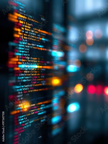 coding programming screen with a blured technology background