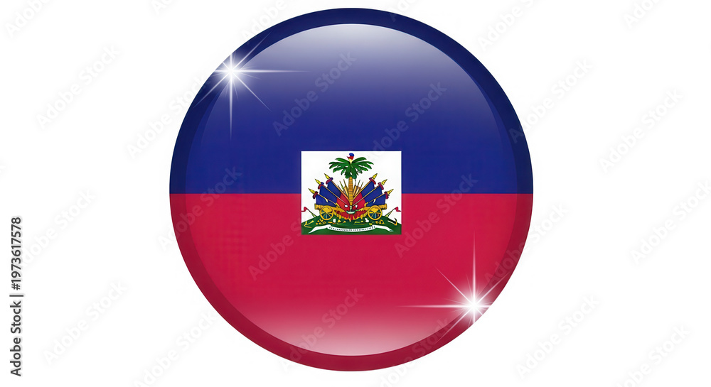 Fototapeta premium Haitian flag glossy button isolated on transparent background