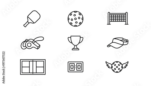 Black and white line art sports icons.