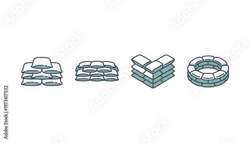 stacked blue and white boxes.