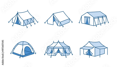 Collection of various tent designs and styles for camping and outdoor activities.