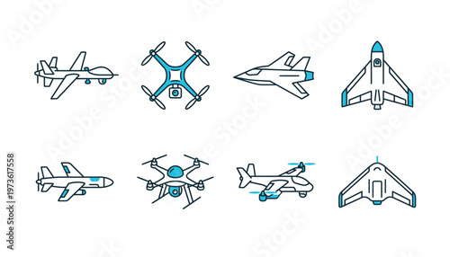 Collection of various aircraft and drone illustrations.