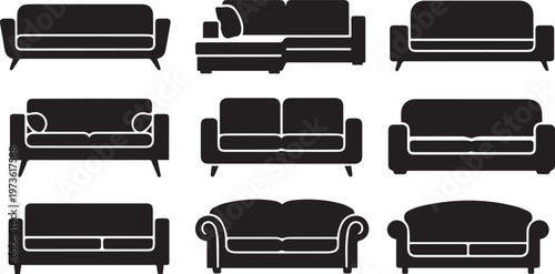 Sofa and Couch Silhouette Set, Modern Living Room Furniture Icons