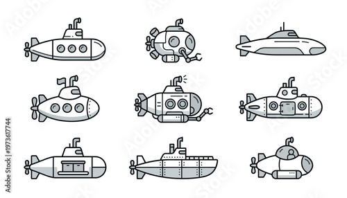 A collection of submarine line drawings.