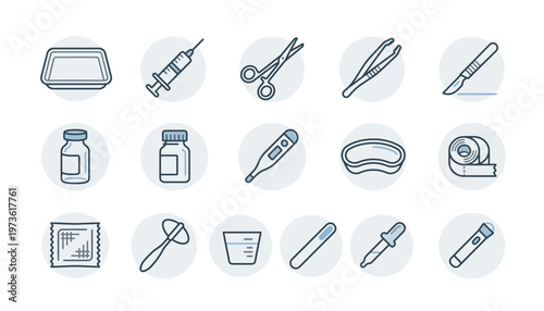 Medical and laboratory equipment icons.