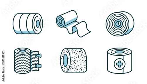Graphic illustrations of various bandage types.