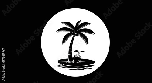 Black and white palm tree logo.