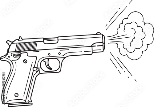 A handgun firing a bullet with smoke