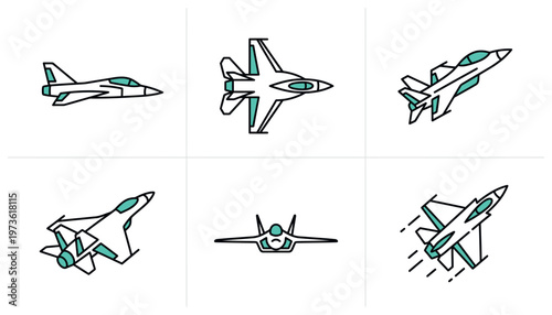 Six different views of fighter jets.