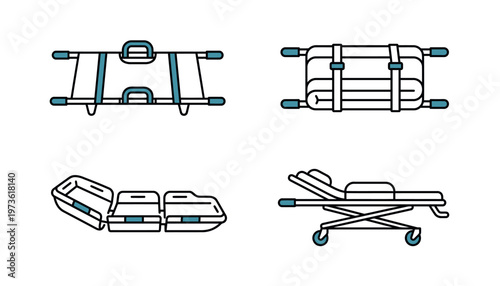 Medical hospital stretcher in different positions.