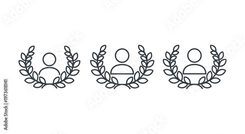 achievement person icon with a laurel wreath symbolizing award winner success and recognition on a white background