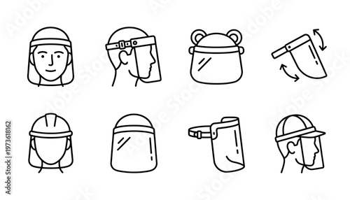 Black and white line art icons of people wearing protective headgear.