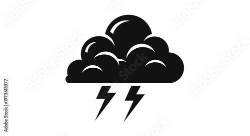 Black cloud with lightning bolts weather icon.