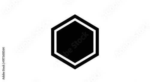 Black Hexagon Shape with White Outline on a White Background.