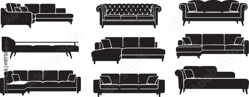 Modern Sofa and Couch Silhouette Set - Home Furniture Vector Icons