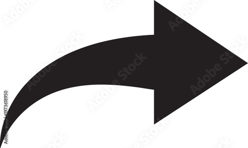 Black arrow icon, curved right arrow symbol, directional sign, navigation element