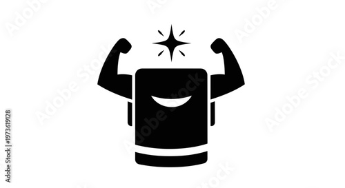 Black robot flexing its muscles strongly.