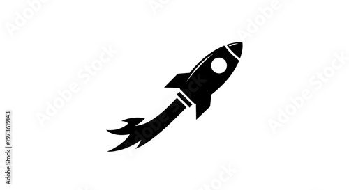 Black Rocket Ship Icon Launching Upwards.