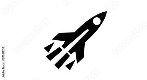 Black rocket icon symbolizing launch and progress.