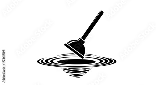 Black shovel in water hole.