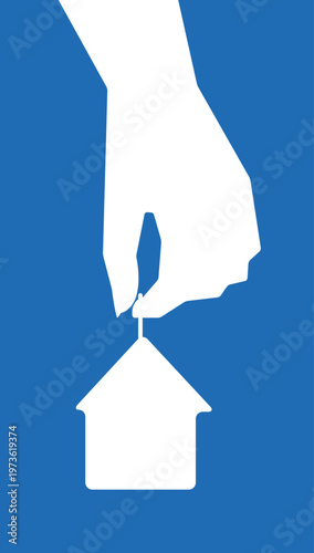 Hand placing house icon vector illustration design element for real estate property investment home ownership and housing concept
