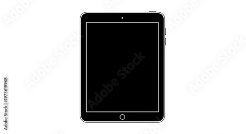 Black tablet with white outline screen.