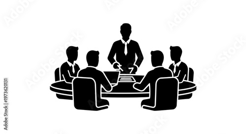 Business meeting with people sitting around.