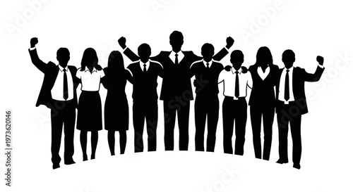 Business people celebrating with fists raised.