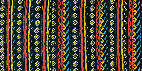 Vibrant geometric pattern with bold stripes and diamond shapes