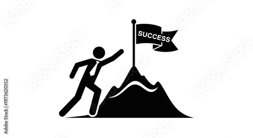 Businessman reaching success flag on mountain peak illustration.