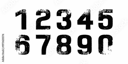 Grunge style numbers zero through nine in a distressed typeface