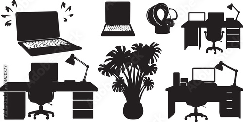 Office workspace setup with laptop and desk accessories