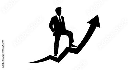Businessman stepping on growing chart graph.