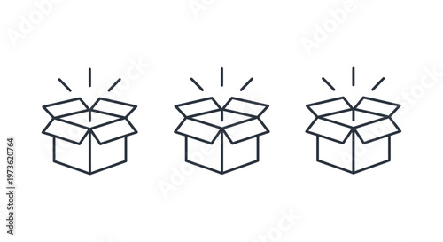open cardboard box vector with glowing lines representing a surprise unboxing experience or new product delivery concept.