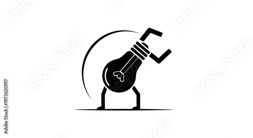 Dynamic light bulb character flexing muscles symbolizing strength and innovation.