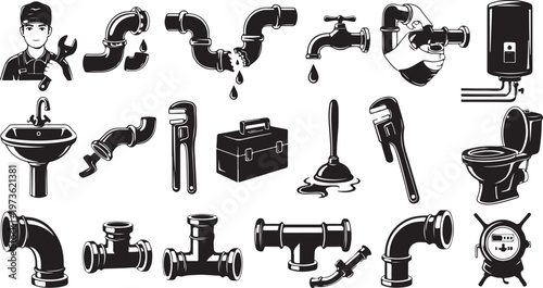 Plumbing tools and equipment for fixing pipes and faucets