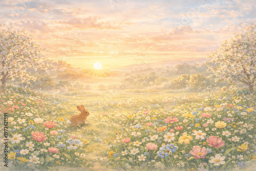 Soft Morning Light Over Flower Meadow