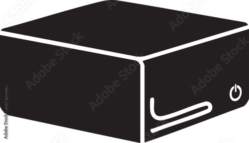Black computer tower, desktop PC, server box, IT equipment, technology icon